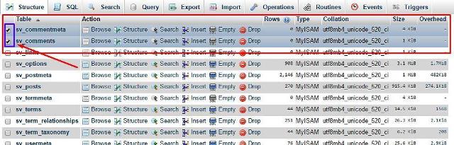 select comments table in phpmyadmin